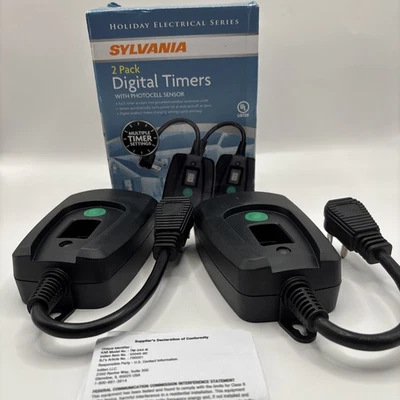 SYLVANIA 2 Pack Digital Timers Photocell Light Sensor Outdoor Multiple Settings - Image 1 of 4