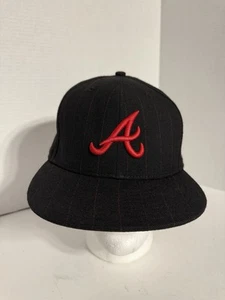 Sombrero ajustado a rayas Atlanta Braves New Era negro rojo talla 7 5/8 lana - Imagen 1 de 7