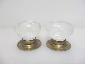Vintage Cut Glass Door Knob Handle Faux Resin Crystal Brass Plates Old - Picture 1 of 12