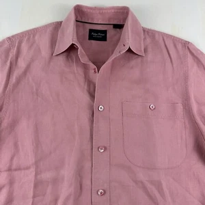 Indigo Palms Linen Camp Shirt Men Small Short Pink Sleeve Button Up Tommy Bahama - Picture 1 of 12