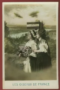 LES OISEAUX DE FRANCE ~BIRDS PRETTY GIRLS AND AIRPLANES 1911 RPPC 110420 P - Picture 1 of 2