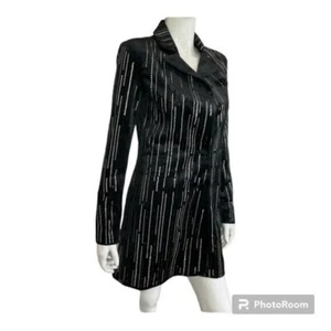 NUOVO L'ATISTE by Amy nero velluto strass linea lunga blazer giacca abito piccolo - Foto 1 di 14