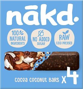 NAKD Cocoa Coconut Raw Fruit & Nut Bars No Added Sugar 4 x 35g FREE SHIPPING