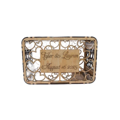 Elegante Caja de Tarjetas de Boda Diseño de Corazón Corte Láser Madera Caja de Recuerdo Personalizada Foto 1 de 4