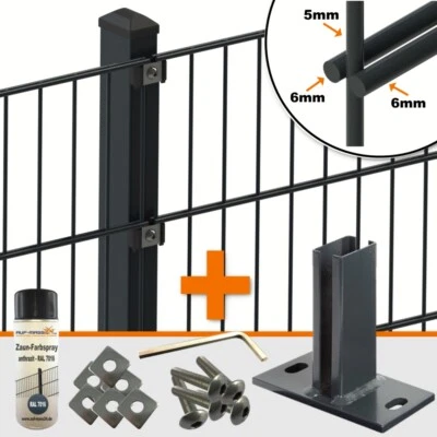 Doppelstabmattenzaun Set inkl. Bodenplatten Dübelplatten Zaun Stabmatten Metall - Bild 1 von 4