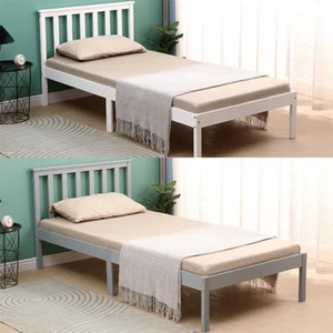 SINGLE BED PINE FRAME 3ft WOODEN SHAKER STYLE BEDROOM FURNITURE WHITE/GREY - Picture 1 of 25