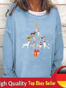 Dog Christmas Tree Gift Women Loose Sweatshirt-0020048-Blue-S
