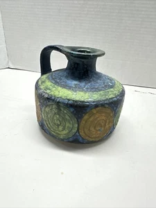 Stoneware / Clay Jug Handmade in Italy Vivid Swirls Green Blue Vintage Beautiful - Bild 1 von 12