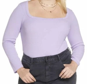BP Womens Purple Square Neck Thermal Long Sleeve T Shirt Tee Cotton Blend Sz 4X - Picture 1 of 7