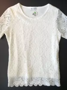 Ninety weiße Spitze Vintage Top Bluse Gr. Petite S - gefüttert seidig - Bild 1 von 20