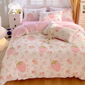Strawberry Pink 3pc Duvet Cover Set for Kids Adults Avocado Ultra Soft Easy Care - Picture 1 of 18