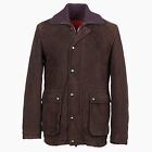 Isaia Quilted Chocolate 'Aqua Leather' Lamb Suede Hunting Jacket S (Eu 48) Nwt