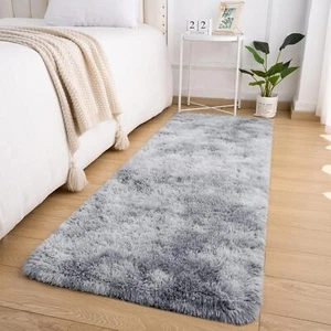 Grauer flauschiger Teppichläufer extra weich waschbar rutschfest für Wohnzimmer - Bild 1 von 31