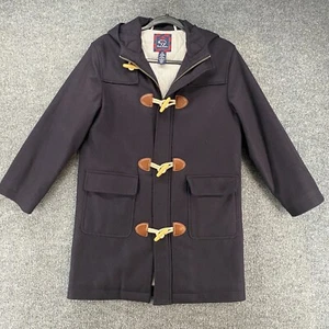 Brooks Brothers Coat Boys M Navy Blue Wool Duffle Toggles Fleece Hoodie Preppy - Picture 1 of 7