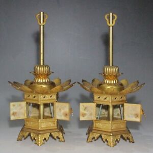 [Y] Japanese Buddhist Altar Hanging Lantern "TSURI-TORO" Gold Plating 1-pair NR