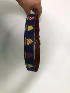 VTG SMATHERS & BRANSON sailing boats ships monogrammed NEEDLEPOINT Navy BELT 30" - Picture 1 of 4