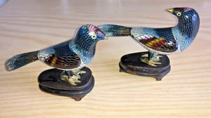 Vintage Stunning Pair of Cloisonné Birds on Wooden Stands - Picture 1 of 15