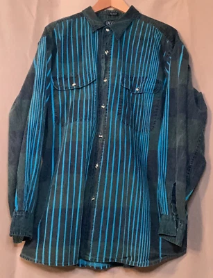 Men's SASSON XL Long Sleeve Cotton Shirt Multi Blue - Image 1 of 4