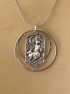 Lunar Bunny Necklace Crescent Moon Celestial Rabbits Pendant - Picture 1 of 5