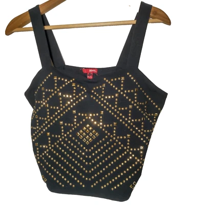 Regata Bongo XL mini camisa preta cravejada geométrica Y2K crop top sexy - Imagem 1 de 4