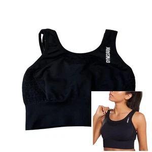 GYMSHARK Womens Size S Black Energy Seamless Longline Strappy Crop Sports Bra - Picture 1 of 10