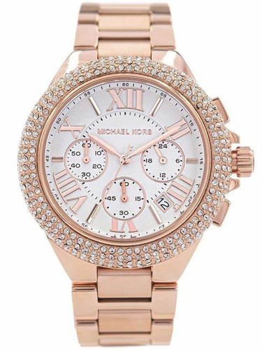 Orologio Cronografo Michael Kors Camille Donna Oro Rosa Quadrante Bianco MK6995