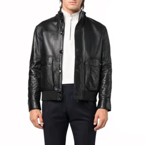 Lederjacke Herren einfarbig schwarz gerippter Kragen Stil einzigartiges Leder klassischer Bomber - Bild 1 von 6