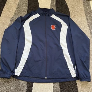 Asics UC Windbreaker Jacket White Lined Navy Blue Hooded Mens Large - Picture 1 of 7