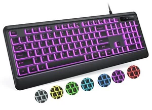 Backlit Computer Keyboards Wired USB LED Keyboard with 7 Colors Backlight Plu... - Picture 1 of 7
