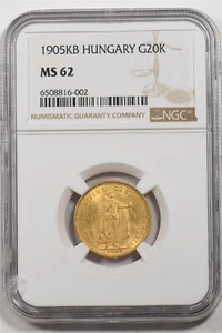 1905-KB Gold Hungary 20 KORONA NGC MS62 NG1735 - Picture 1 of 2