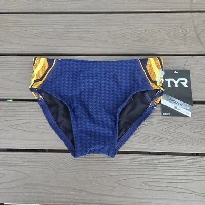 TYR Durafast Elite Bravos Splice Boys Youth Navy/gold Racer Briefs Size 26 New - Image 1 of 3
