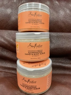 批量 3 件 乳木果保湿 照明身体磨砂暗皮肤 椰子木槿 12 盎司 — 第 1/4 张图片