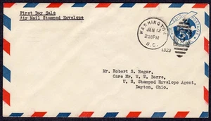 1929 5c Bi-plane Airmail Stamped Envelope (Scott UC1) Bordered WDC FDC TB960 - Picture 1 of 1