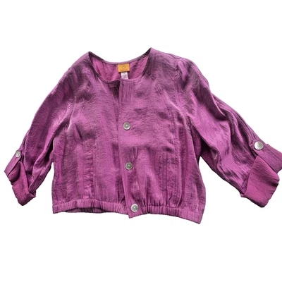 Ruby Rd Women's 14 Shimmering Pink LS w/ Roll Up Button Up U Neck Thin Jacket - Image 1 of 4