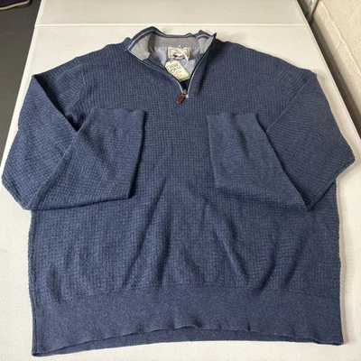 Men's Jos. A. Bank Blue 2XL 1/4 Zip Waffle Knit Pullover Cotton Wool Sweater NWT - Image 1 of 4