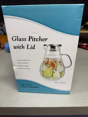 Glass Pitcher with Lid,88 Ounces -2500Ml with Precise Scale Line, Hot/Cold Water - Image 1 of 3