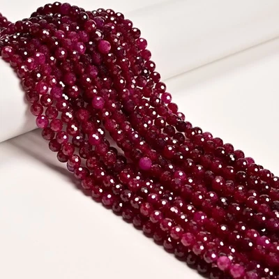Natural Grade AA Ruby Micro Faceted Round Beads Size 6mm 15.5'' Strand - Image 1 of 2