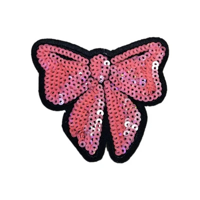 Pink Sequin Ribbon Patch Embroidered Iron On Patches 2.75" x 2.5" - Image 1 of 3