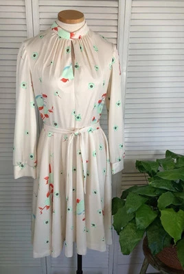 Vestido Midi Vintage Anos 70 Floral Borboleta Fit & Flare Tamanho 14 Boho Cinto Modesto - Imagem 1 de 4