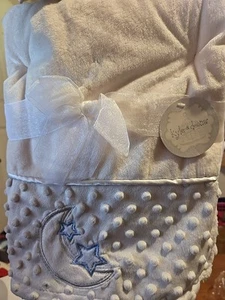 Kyle and Deena Baby Blanket Cream Satin Sherpa Dots Plush Moon Blue Stars - Picture 1 of 6