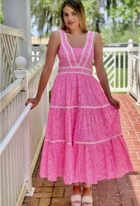 Neu mit Etikett Lilly Pulitzer Pollie Baumwolle rosa Shandy Invest A Gator Midikleid Größe 8 - Bild 1 von 8