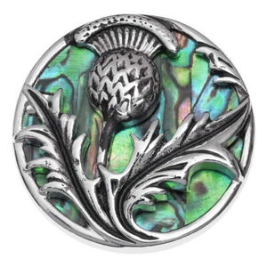 Lucky Paua Shell Scottish Thistle Brooch - Genuine Paua Shell Jewellery - Picture 1 of 1
