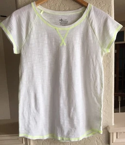 Old Navy Junior Girls Short Sleeve T-Shirt White Neon Yellow XL 14 100% Cotton - Picture 1 of 8