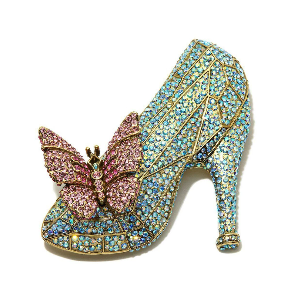 签名 Heidi Daus If The Shoe Fits Glass Slipper Pin SWAROVSKI CRYSTALS MUST!!!! — 第 1/2 张图片