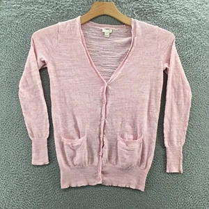 J.Crew Button Up Cardigan Sweater Womens XS Pink Linen Blend V-Neck Casual - Picture 1 of 22