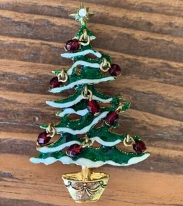 Broche de árbol de Navidad Avon vintage con esmalte y adornos colgantes - Imagen 1 de 6