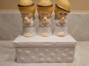Porcelain 3 Little Angels Named Thoughtfulness Treasure Box - Picture 1 of 7