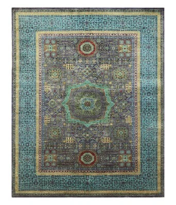 5 x 7 ft Blue Mamluk Afghan Hand Knotted Medallion Area Rug - Image 1 of 4
