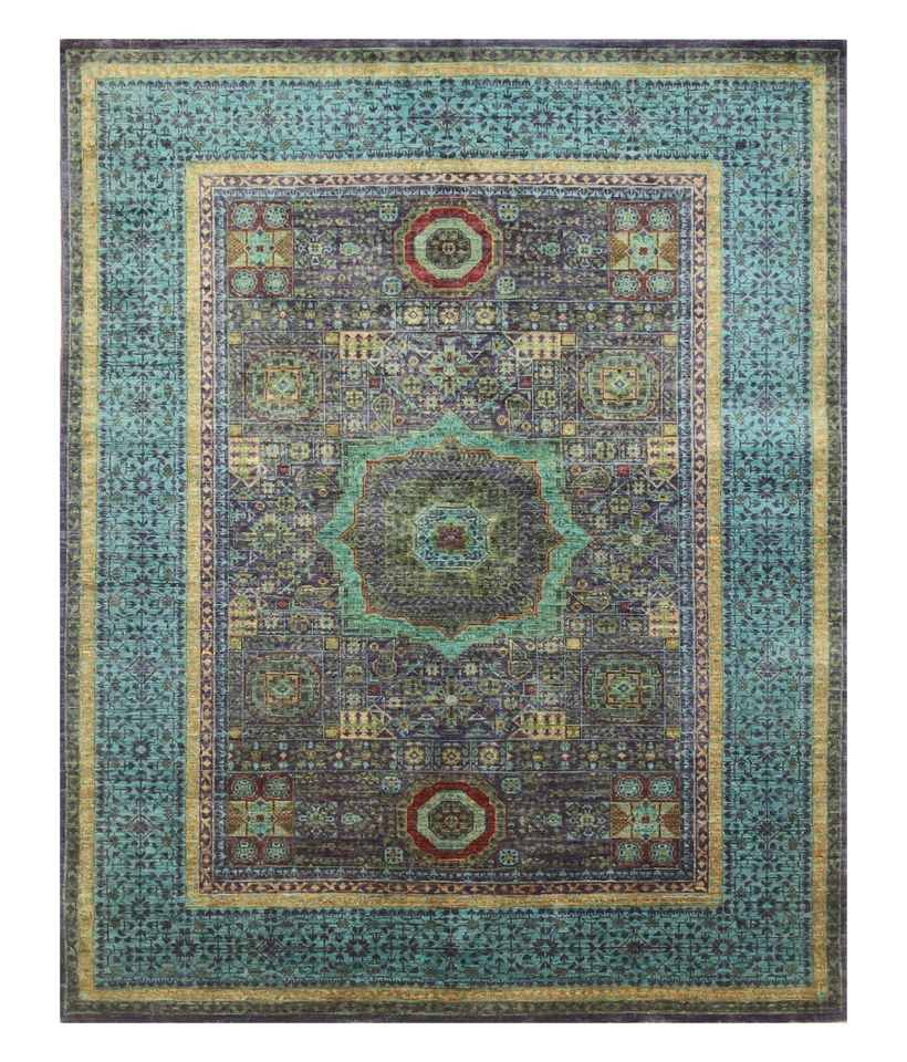 5 x 7 ft Blue Mamluk Afghan Hand Knotted Medallion Area Rug - Image 1 of 4