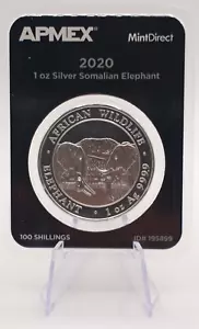 ๐2020 Somalia Elephant 1 Oz 9999 Silver APMEX MintDirect SEALED - Picture 1 of 2